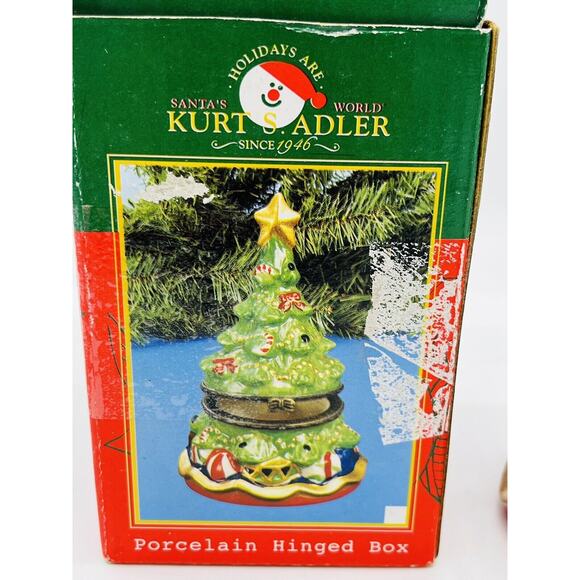 Kurt S. Adler Christmas Tree Porcelain Santa's World Hinged Trinket Box - Picture 2 of 7